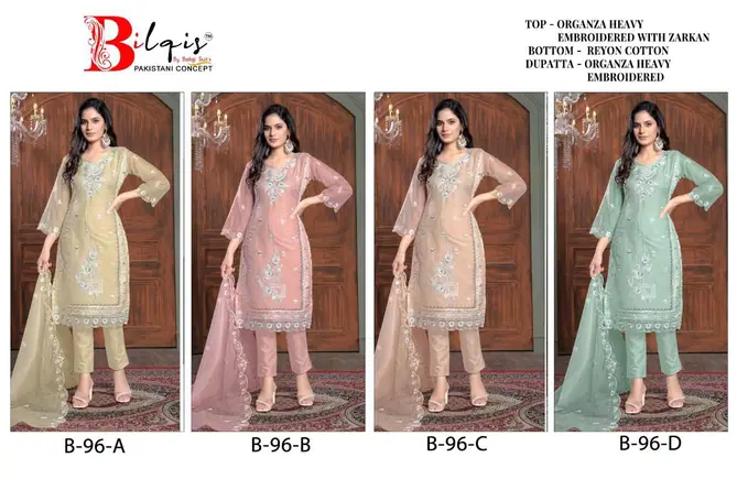 Bilqis B 96 A To D Organza Pakistani Suits Wholesale Price In Surat
